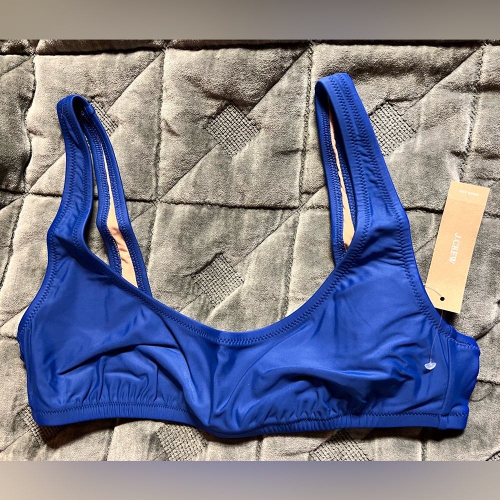 J. Crew Swim Heritage Scoopneck Bikini Top Harbor Blue Size Med $75 Retail NWT